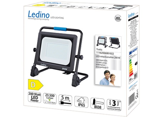 Ledino LED-Arbeitsstrahler 200W starkes, mobiles Flutlicht Thekla, 23500lm, 6500K