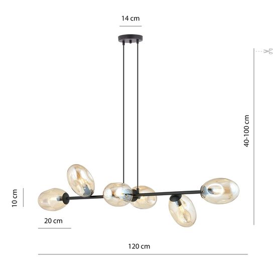 Bioledex Skienar Pendelleuchte 6-fach E14 schwarz amber 120x100x40cm Made in Europe