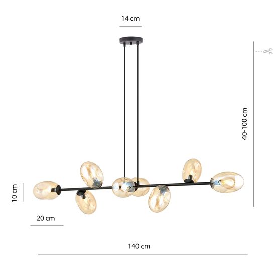 Bioledex Skienar Pendelleuchte 8-fach E14 schwarz amber 140x100x40cm Made in Europe