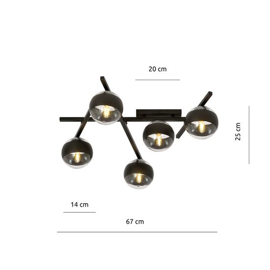 Bioledex Luleris Deckenleuchte 5-fach E14 schwarz gestreift 67x25x50cm Made in Europe