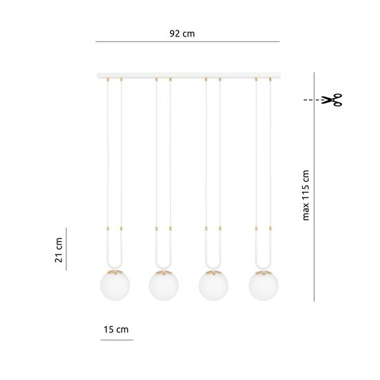 Bioledex Tonsern Pendelleuchte 4-fach E14 weiß/gold opal 92x115x15cm Made in Europe