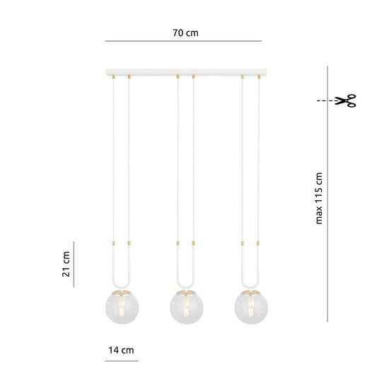 Bioledex Tonsern Pendelleuchte 3-fach E14 weiß/gold klar 70x115x15cm Made in Europe