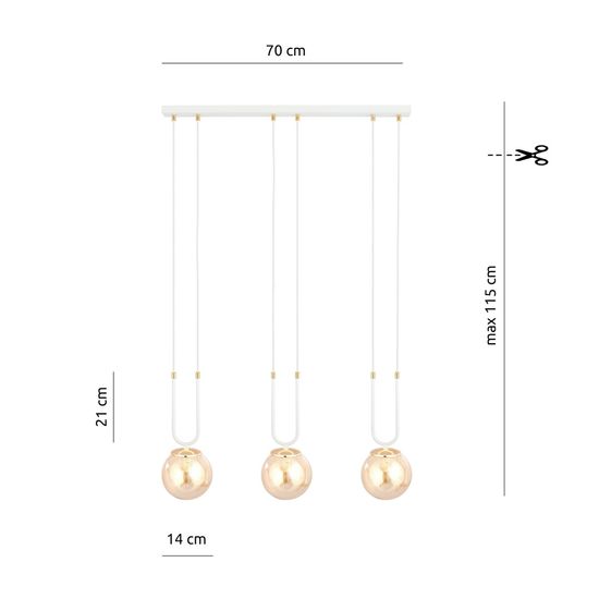 Bioledex Tonsern Pendelleuchte 3-fach E14 weiß/gold amber 70x115x15cm Made in Europe