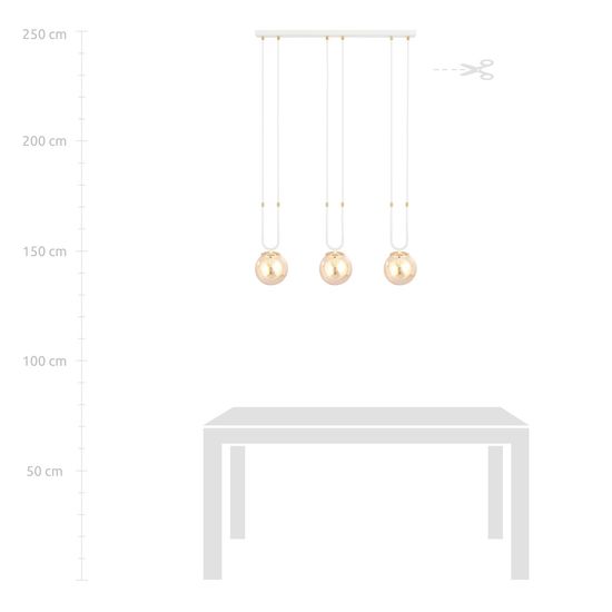 Bioledex Tonsern Pendelleuchte 3-fach E14 weiß/gold amber 70x115x15cm Made in Europe