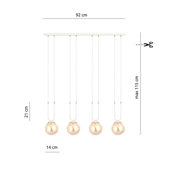 Bioledex Tonsern Pendelleuchte 4-fach E14 weiß/gold amber 92x115x15cm Made in Europe