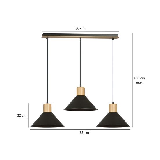 Bioledex Akrinok Pendelleuchte 3-fach E27 schwarz 86x100x25cm Made in Europe