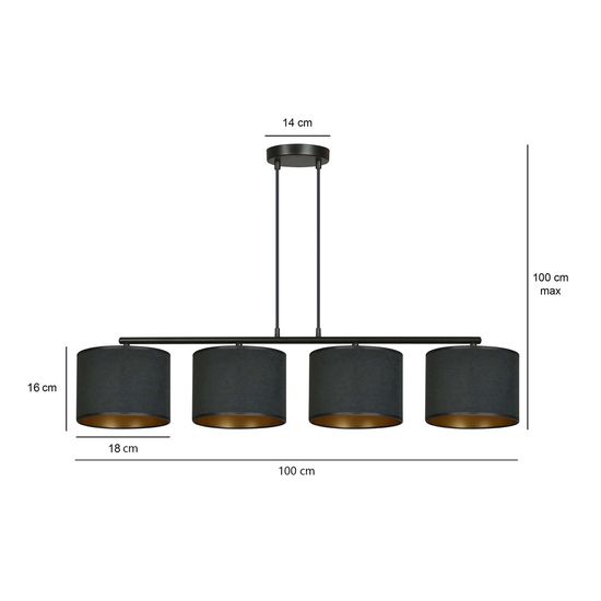 Bioledex Lyngar Pendelleuchte 4-fach E27 schwarz 97x100x18cm Made in Europe