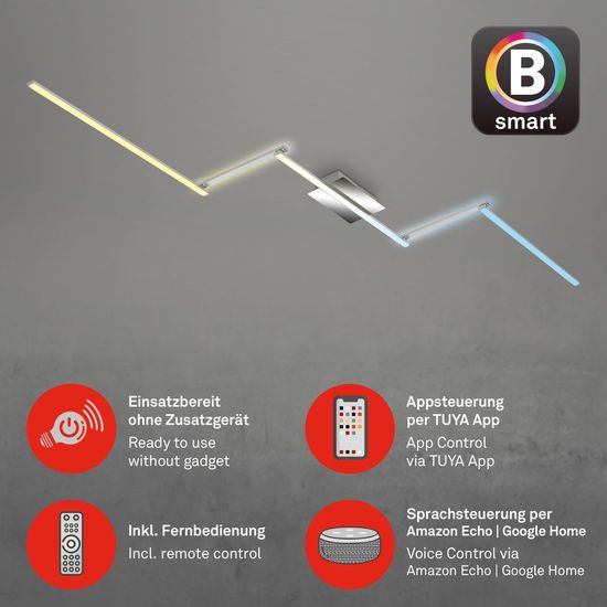 Briloner STAFF S LED Deckenleuchte B-Smart CCT dimmbar 6W Alu-Chrom steuerbare Lichtfarbe App+Fernbedienung