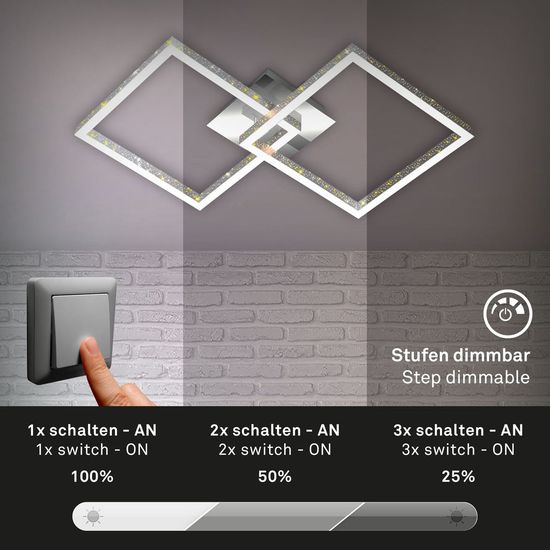 Briloner FRAME LED Deckenleuchte Sternendekor dimmbar 9W Alu-Chrom Warmweiss