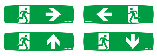 Dotlux 5389 LED-Rettungsleuchte EXIT 3,8W 6000K inkl. 4 Piktogrammen 3h Betrieb,(Dauerbetrieb oder Notbeleuchtung) Li-FEPO4 autom. Selbsttest