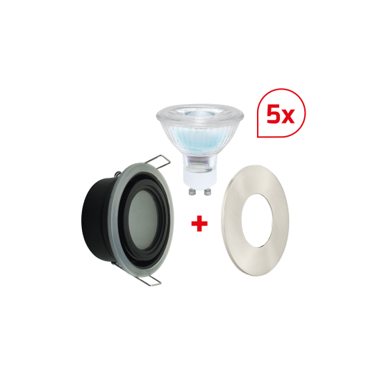 Dotlux 600109 LED-Einbaufassung MULTIip65 mit GU10 3000K 6W dimmbar und Blende nickel 5er Set