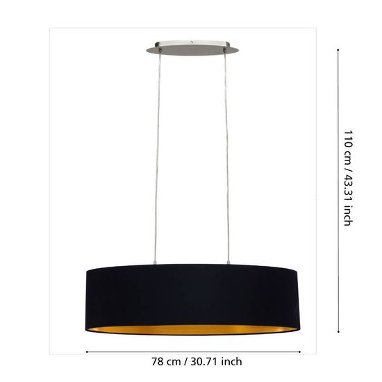 Eglo 31611 MASERLO E27 2-fach Hängeleuchte 780x220mm Schwarz Gold