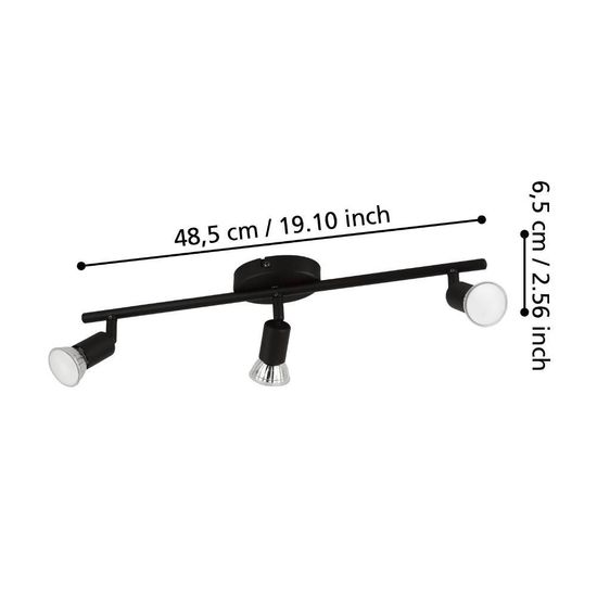 Eglo 32431 BUZZ-LED LED GU10 3-fach Spotleuchte 3x2,8W 485x65mm Schwarz