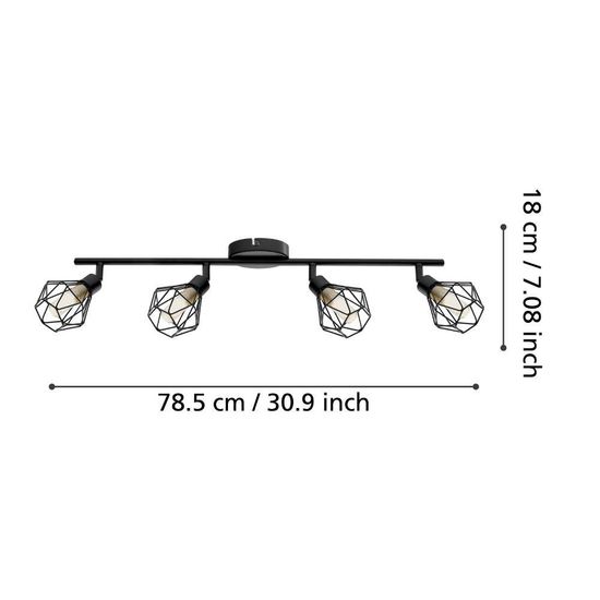 Eglo 32767 ZAPATA 1 LED G9 4-fach Spotleuchte 4x3W 635x65mm Schwarz Amber