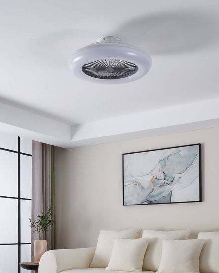 Eglo 35144 SAYULITA-L LED 3-fach Ventilator 3x12,6W Ø550mm Weiss Grau Milky steuerbare Lichtfarbe dimmbar