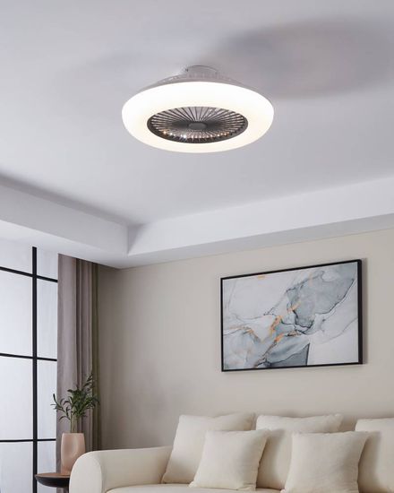 Eglo 35144 SAYULITA-L LED 3-fach Ventilator 3x12,6W Ø550mm Weiss Grau Milky steuerbare Lichtfarbe dimmbar