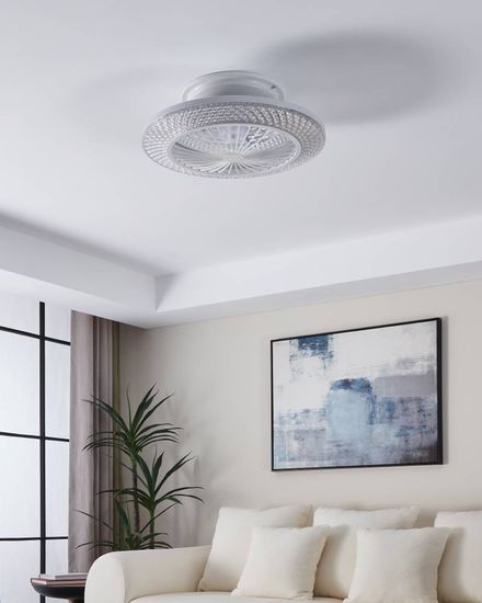 Eglo 35145 MALINSKA LED 3-fach Ventilator 3x12,6W Ø550mm Weiss Kristalloptik steuerbare Lichtfarbe dimmbar