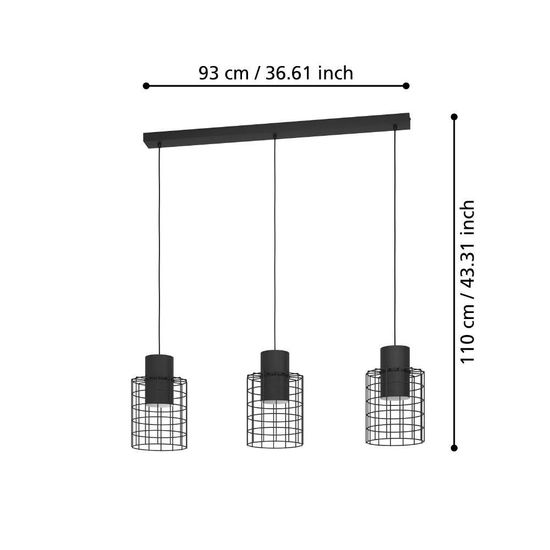 Eglo 43626 MILLIGAN E27 3-fach Hängeleuchte 1030x200mm Schwarz Weiss