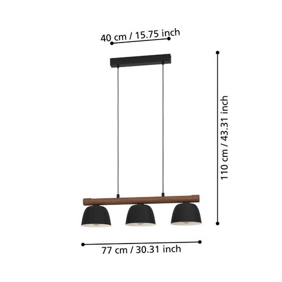 Eglo 43739 SHERBURN E27 3-fach Hängeleuchte 770x200mm Schwarz Braun