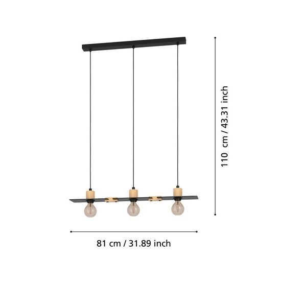 Eglo 43752 BRAMERTON E27 3-fach Hängeleuchte 810x120mm Schwarz Braun