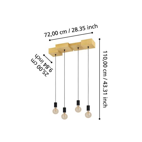 Eglo 43799 HALKIN E27 4-fach Hängeleuchte 720x250mm Braun Schwarz