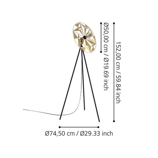 Eglo 43809 CASTANUELO E27 Stehleuchte 500x270mm Schwarz Gold