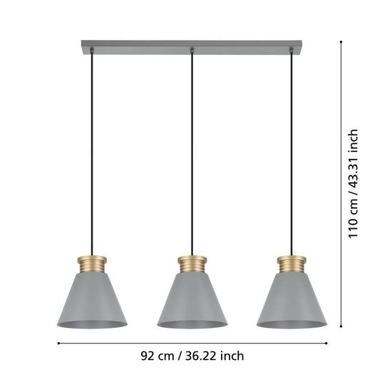 Eglo 43839 TWICKEN E27 3-fach Hängeleuchte 920x220mm Grau Gold