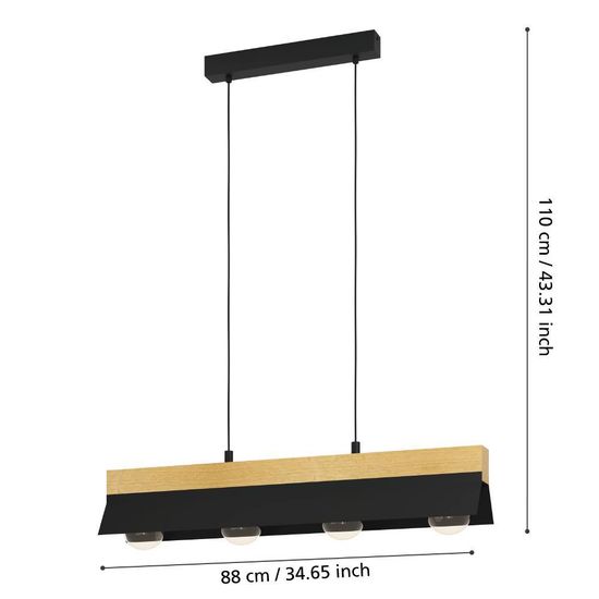 Eglo 900444 TARRAFO E27 4-fach Hängeleuchte 880x150mm Schwarz Braun