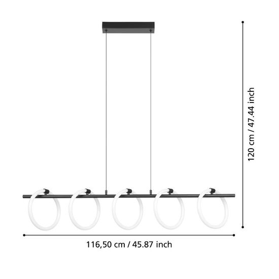 Eglo 900563 CARANACOA LED 5-fach Hängeleuchte 5x7W 1170x230mm Schwarz Weiss warmweiss