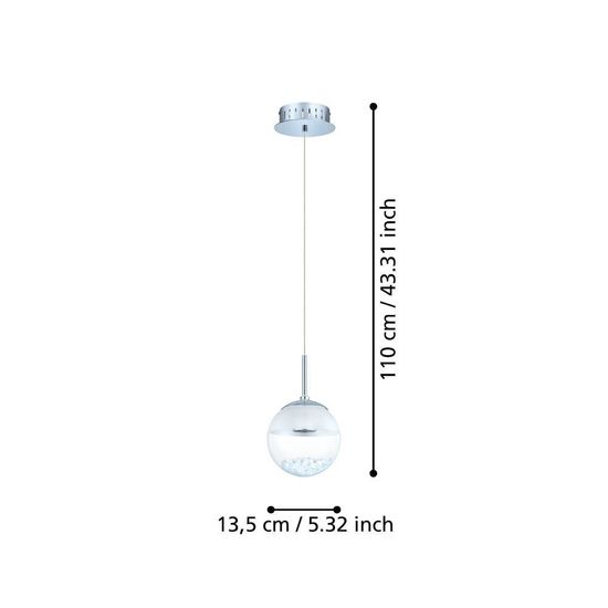 Eglo 93708 MONTEFIO 1 LED Hängeleuchte 1x5W Ø140mm Chrom Weiss Klar warmweiss