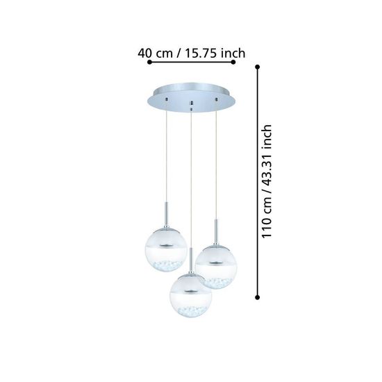 Eglo 93709 MONTEFIO 1 LED 3-fach Hängeleuchte 3x5W Ø400mm Chrom Weiss Klar warmweiss