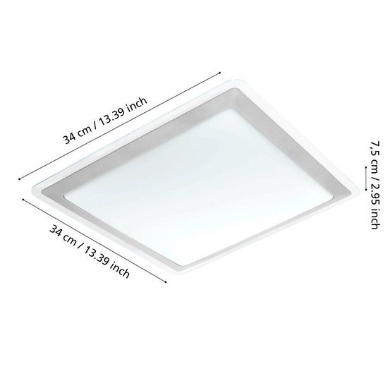 Eglo 95679 COMPETA 1 LED Deckenleuchte 21W 340x340mm Weiss Silber warmweiss