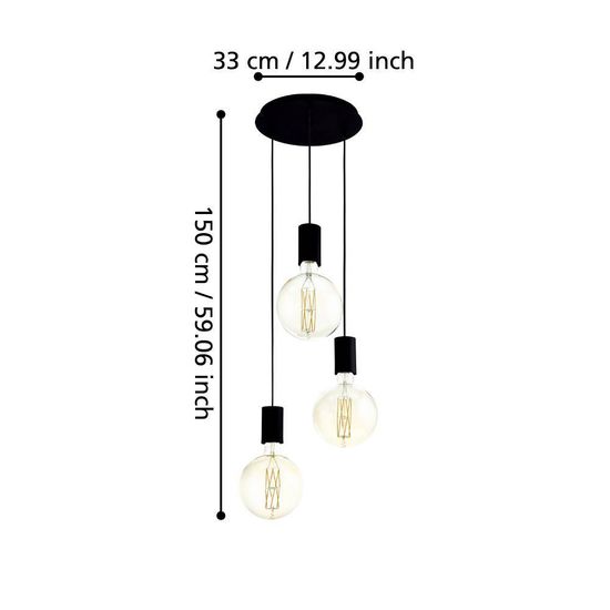 Eglo 98663 POZUETA E27 3-fach Hängeleuchte Ø330mm Schwarz