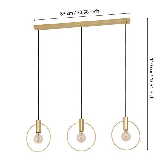 Eglo 98835 MANIZALES E27 3-fach Hängeleuchte 1010x50mm Messing-Gebürstet