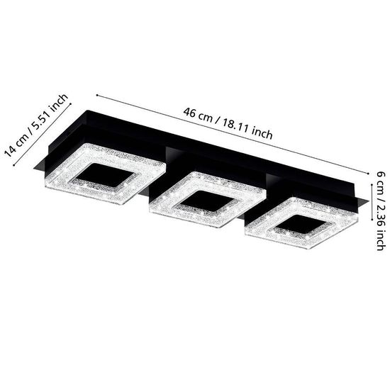 Eglo 99325 FRADELO 1 LED 3-fach Deckenleuchte Wandleuchte 3x3,5W 460x140mm Schwarz Klar warmweiss