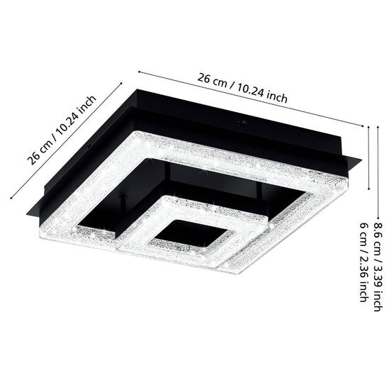 Eglo 99327 FRADELO 1 LED 4-fach Deckenleuchte 4x2W, 1x3,5W 260x260mm Schwarz Klar warmweiss