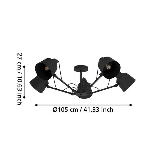 Eglo 99667 BASURTU E27 5-fach Deckenleuchte Ø1050mm Schwarz