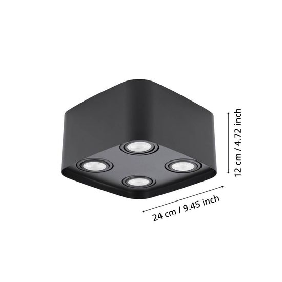 Eglo 99675 CAMINALES-Z LED GU10 4-fach Deckenleuchte 4x4,9W 240x240mm Schwarz dimmbar