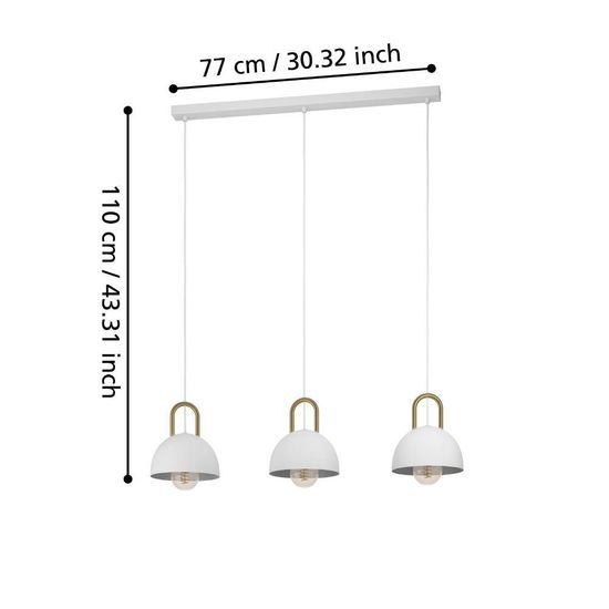 Eglo 99696 CALMANERA E27 3-fach Hängeleuchte 900x200mm Weiss Messing