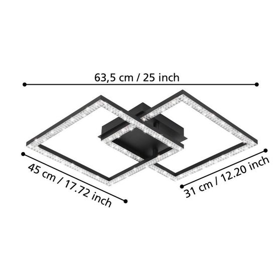 Eglo 99799 LEJIAS LED Deckenleuchte 21W 450x450mm Schwarz Transparent warmweiss