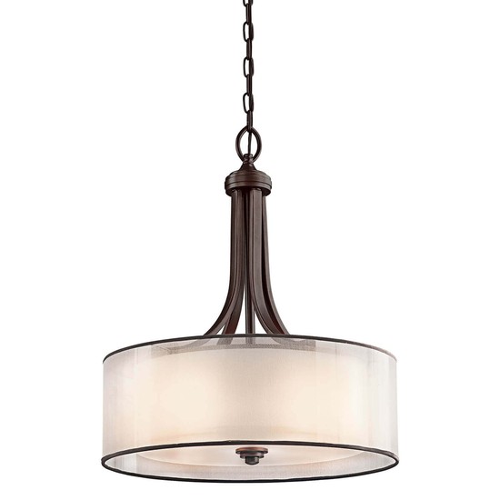 Elstead Lacey Hängeleuchte E27 4-fach Mission Bronze helle Umbra, Erd-Farbe, metallisch gefrostet