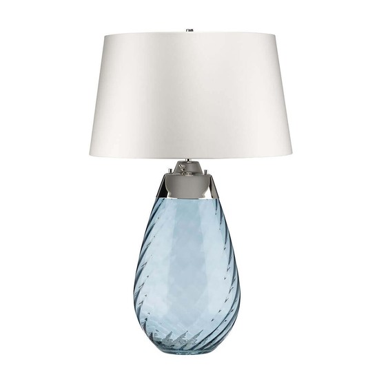 Elstead Lena Tischleuchte E27 74cm Blau getöntes Glas, Off-White Schirm Grauweiß