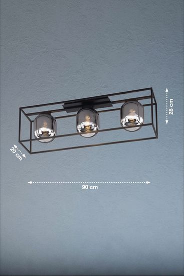 Fischer & Honsel Regi Deckenleuchte 3-fach E27 Glas rauchfarben schwarz 20970