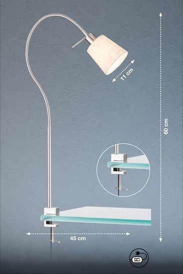 Fischer & Honsel Jam Klemmleuchte E14 Stoffschirm sandfarben Leinen/ weiß nickel 30324