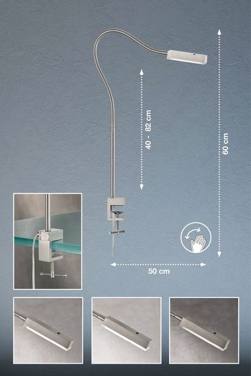 Fischer & Honsel Raik LED Klemmleuchte 4,7W warmweiss dimmbar Acrylglas nickel 50374