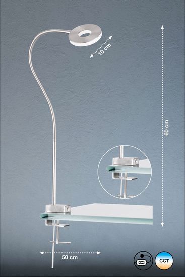 Fischer & Honsel Jax LED Klemmleuchte 5,8W Tunable white steuerbar dimmbar Acrylglas nickel 50414