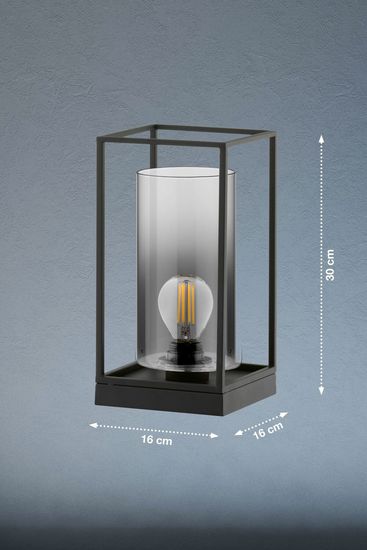 Fischer & Honsel Samu Tischleuchte E27 schaltbar Glas rauchfarben sandschwarz 50622