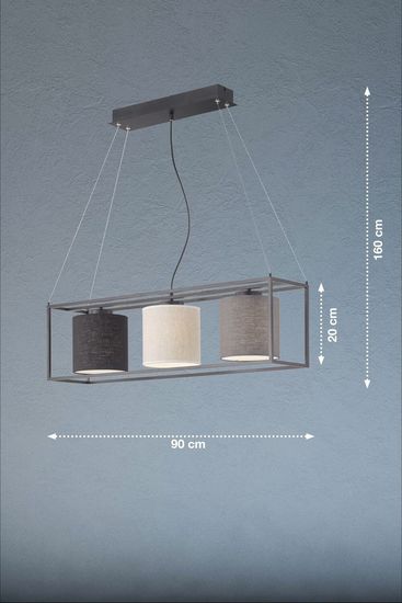 Fischer & Honsel Gilli Pendelleuchte 3-fach E27 Stoffschirm sandfarben Leinen sandschwarz 60809