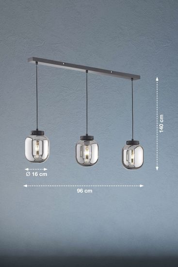 Fischer & Honsel Regi Pendelleuchte 3-fach E27 Glas rauchfarben schwarz 60892