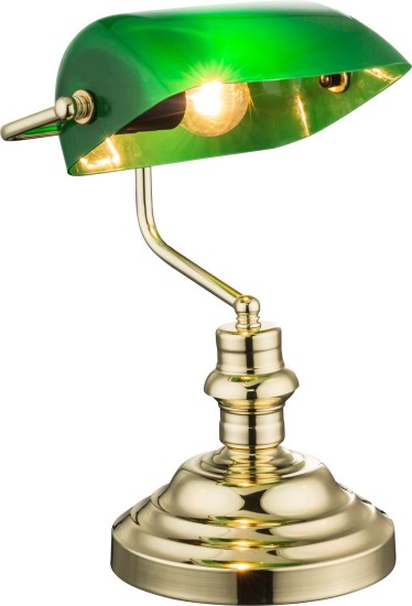 Globo 2491K Antique Tischleuchte E27 Bankerlampe Messing-Grün